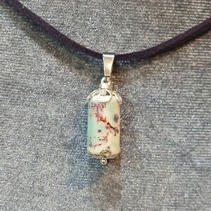 Artisan Mint Green and Burgundy Glass Pendant Necklace - Unbranded